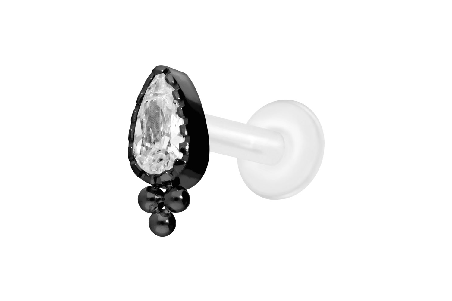 PTFE Labret Piercing mit Innengewinde + Titan-Aufsatz KRISTALLTROPFEN + KUGELN